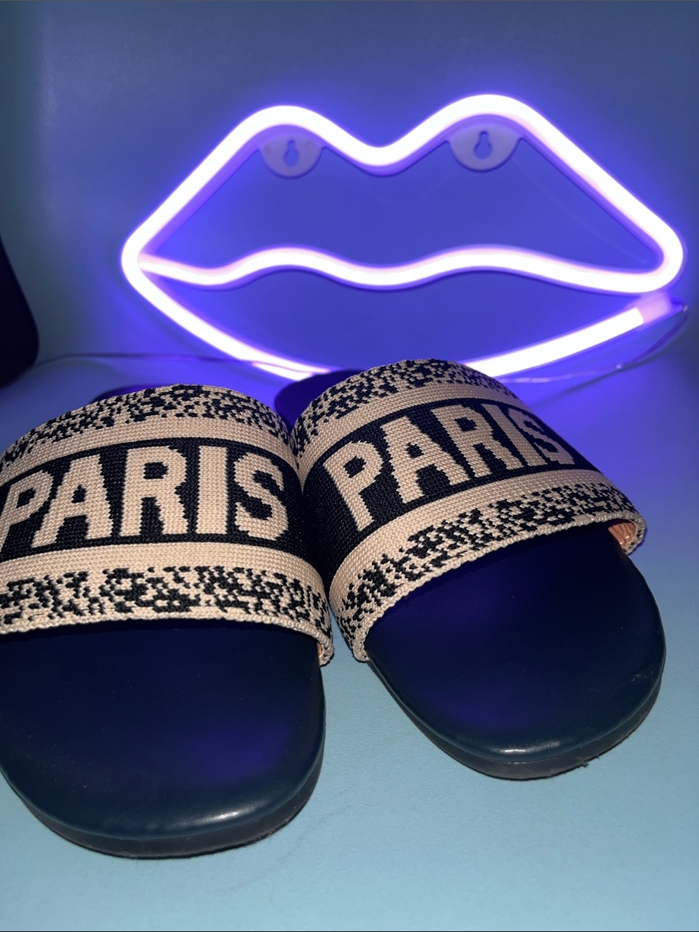 Inspired Paris Embroidered Slide Sandals - Black and Cream